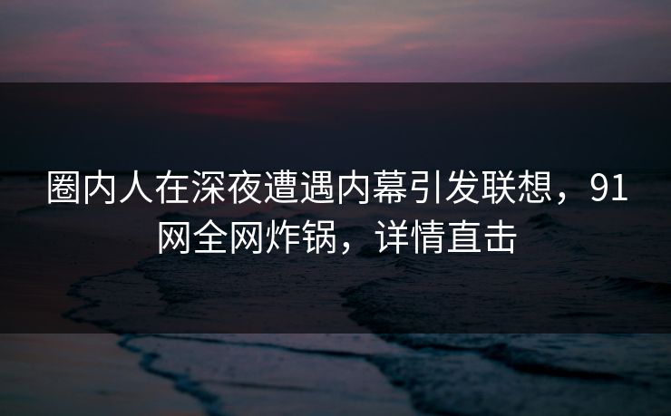圈内人在深夜遭遇内幕引发联想，91网全网炸锅，详情直击
