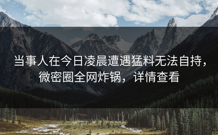 当事人在今日凌晨遭遇猛料无法自持，微密圈全网炸锅，详情查看